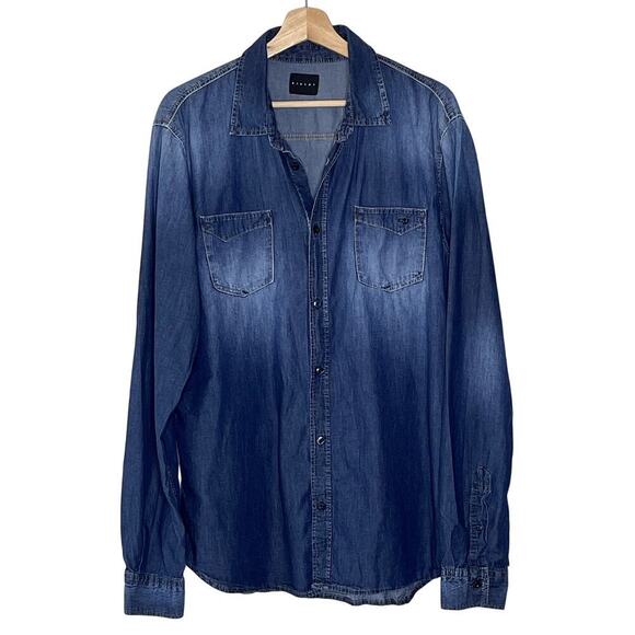 SISLEY‎  LONG SLEEVE  MEN'S DENIM SHIRT SIZE XXL - Picture 1 of 8